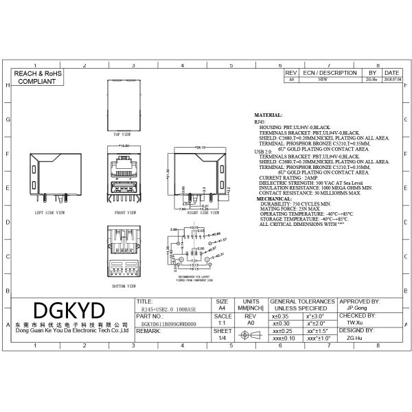 RJ45 with single USB 2.0 100Mbps connector 6U network interface DGKYD611B099GWWD009