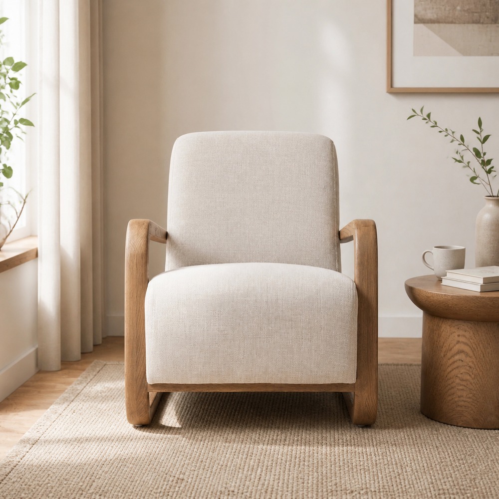 Organic Modern Solid Wood Armchair with Upholstered Seat LG-5003
