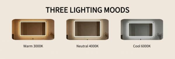 Kingstin LED Backlit Frameless Bathroom Mirror - Dimmable Illuminated Mirror for Modern Luxury Bathroom Tempered Glass