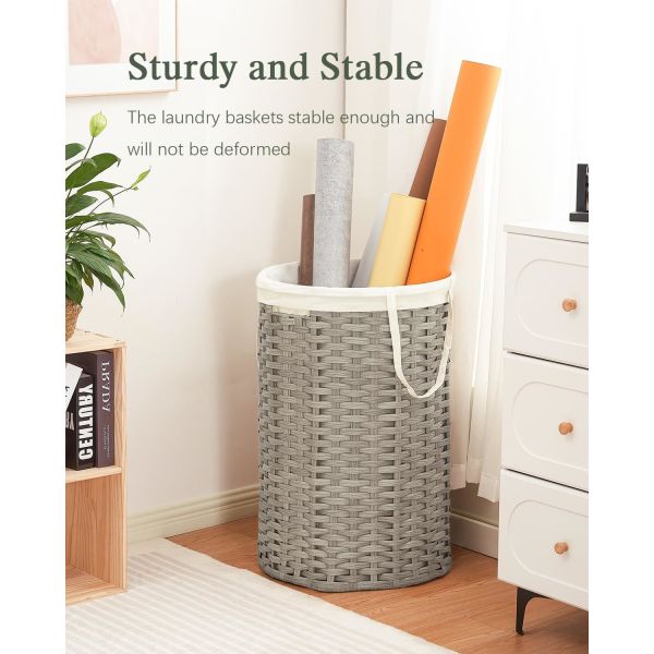 Large Laundry Hamper Laundry Basket Round Handwoven Wicker Laundry Baskets Rattan Laundry Basket With Removable Bag Handles 2 Mesh Bags For Living Room Bedroom Natural