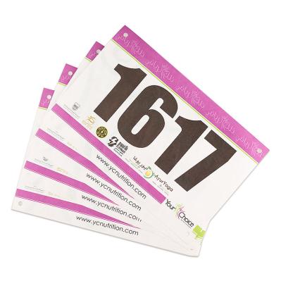 Material de papel Tyvek impermeável e à prova de lágrimas Maratona corrida número de bib