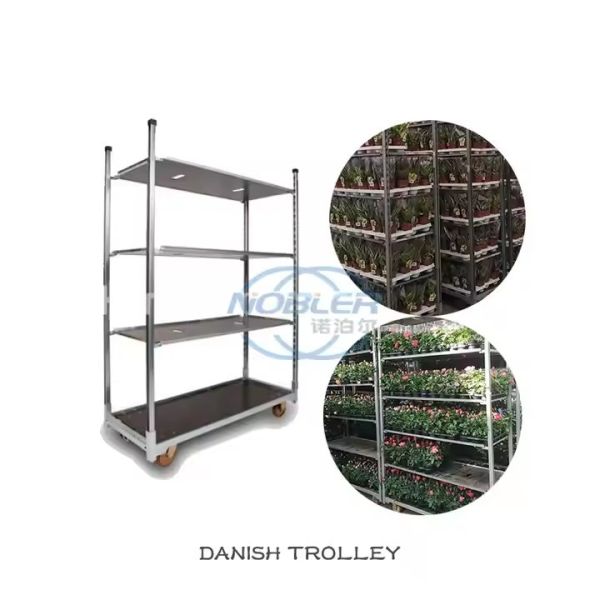 Heavy Duty Galvanized Horticultural Danish Trolleys Greenhouse Rolling Nursery Transport Storage