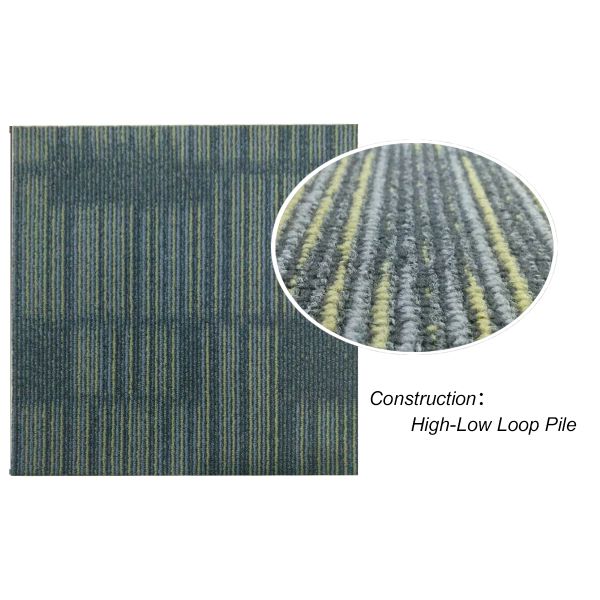 Commercial Cut Pile Nylon Carpet Tile Square Striped Pattern for Office and Hotel Rooms