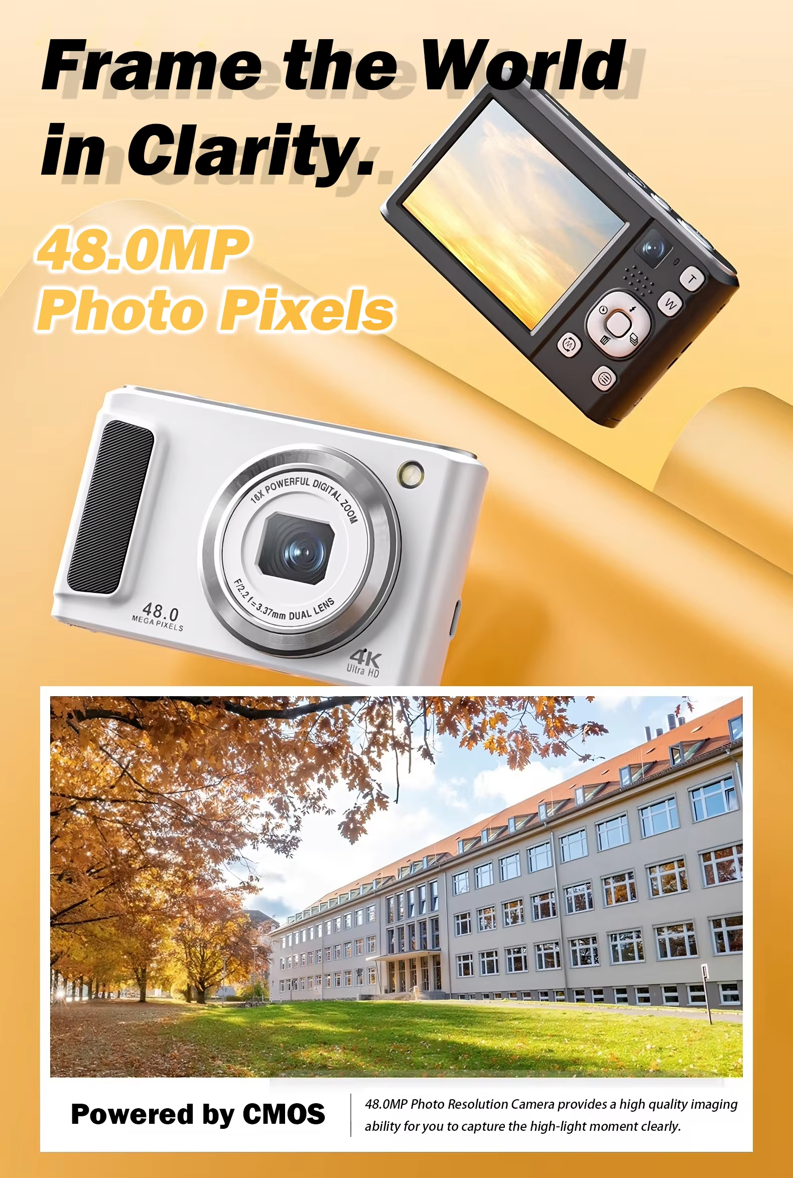 Retro Compact 4K Kids Digital Camera Video Recording Long Lasting Battery Optical Zoom