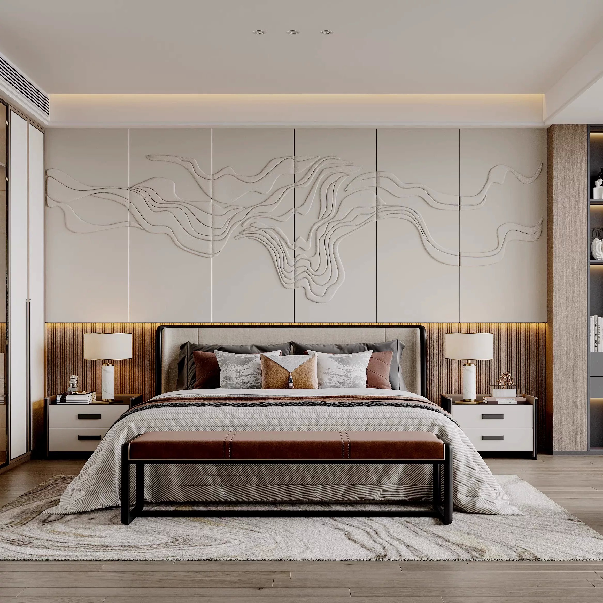 3D Leather Carved Accent Wall Panel Modern Design Interior Decoration