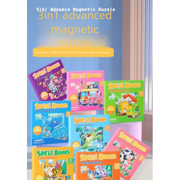 Customized Wood Carton 3 in 1 3d Puzzles Board Games Paper Montessori Educational Learning Jigsaw Book Toys for Kids Boys Girls