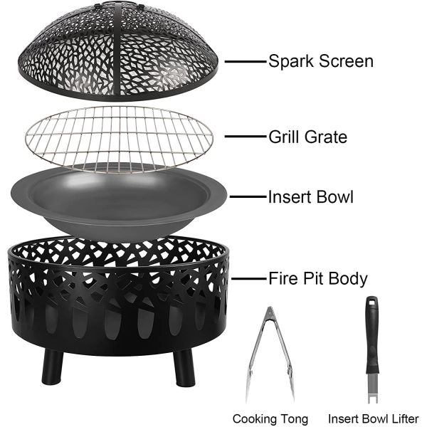 23 Inch Barbecue Outdoor Fire Pit Wood Burning Large Round Portable
