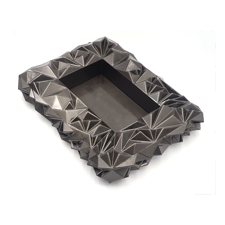 Square 3D irregular rock geometric surface metal ashtray with matte gunmetal finish and scratch resistant design