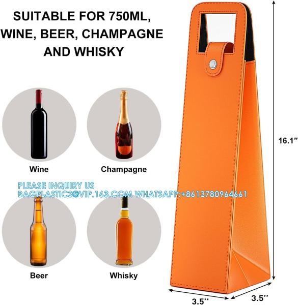 Leather Wine Gift Bag 16.1x3.5x3.5 In, Wine Gift Tote Bag, Reusable Clasp Gift Wine Bag, Portable Wine Protector