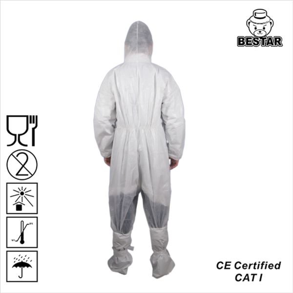 White Disposable Protective Coveralls With Hood Spp PE Coating For Food Industry