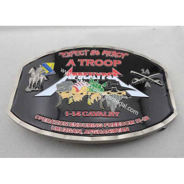 Zinc Alloy / Pewter Troop Belt Custom Made Buckles Antique Nickel Plating with soft Enamel