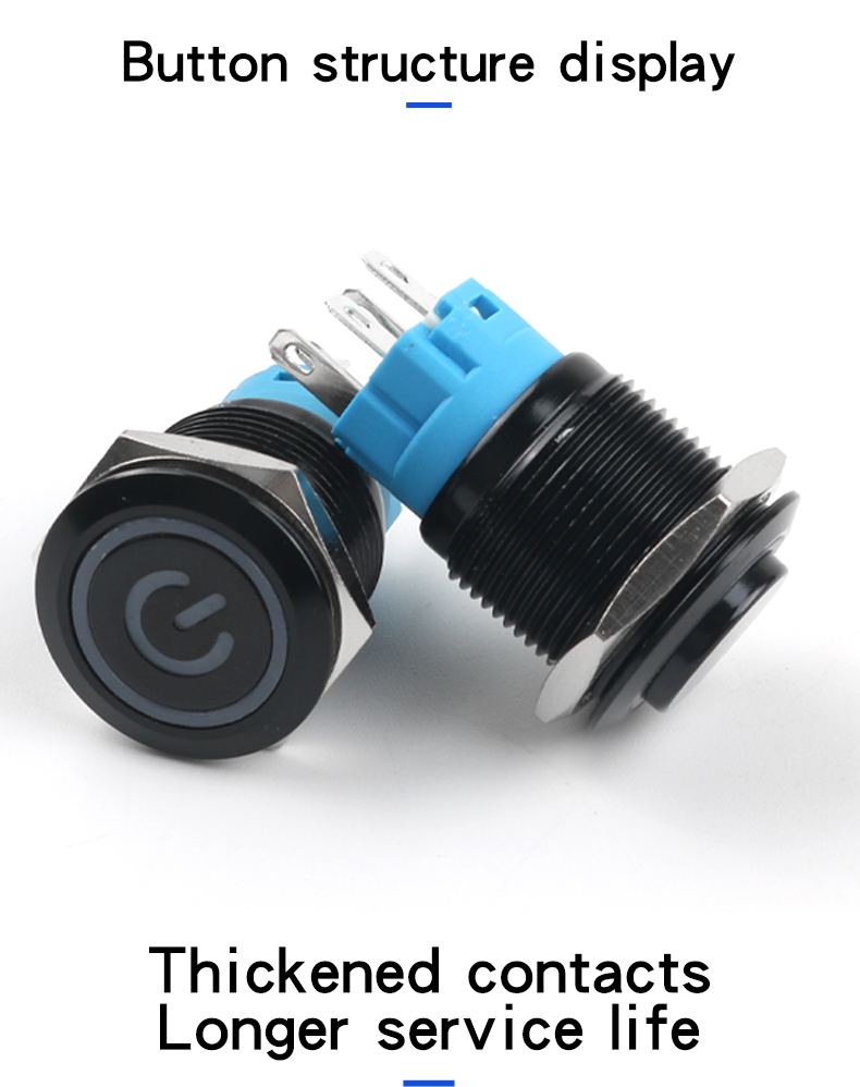 19MM Self‑Resetting Self‑Locking Black Metal Pushbutton Switch 1No1Nc Power Marking Ring‑Shaped Marking 6V/24V/220V Red Green