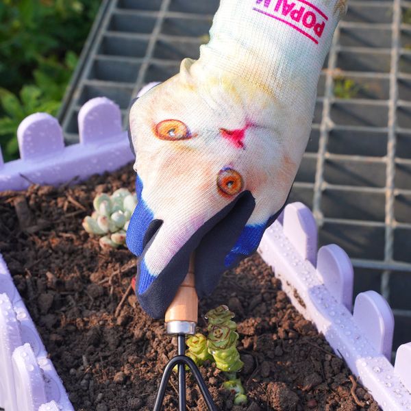 Guantes de jardinería de 15 calibre para mujeres Impresión animal Revestimiento de palma de látex Trabajo duradero transpirable