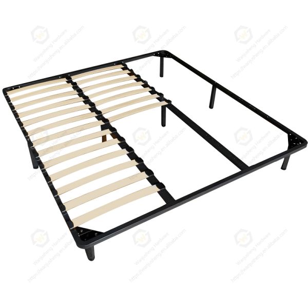 Metal Bed Base Mechanism with Wooden Slats Detachable Storage Function Bedroom Flat Bed Frame