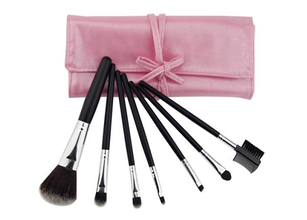 Goat Hair Travel Makeup Brush Set With Pink Pu Bag , Face Makeup Brushes
