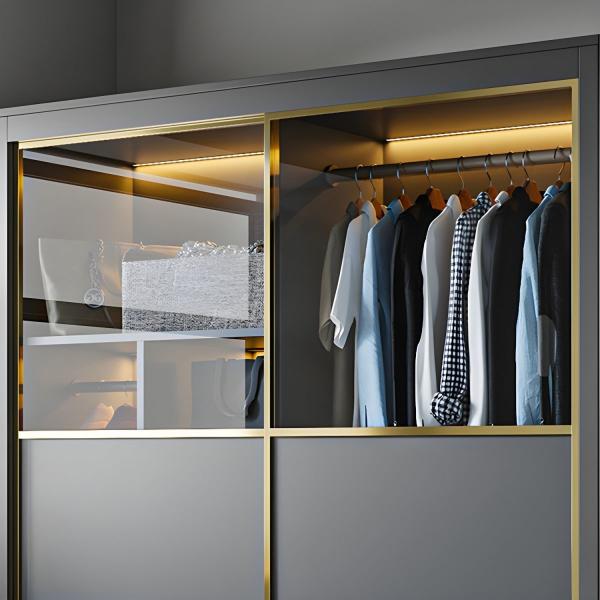Mobiliário de quarto Armário de tecido MDF Porta deslizante Armário de armazenamento