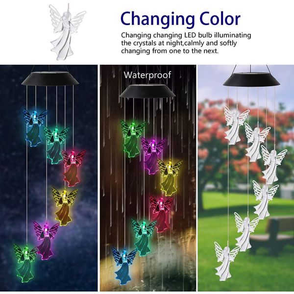 360° Beam Angle Colorful Angel Wind Chimes for Outdoor Solar Lights Fairy Garden Decor