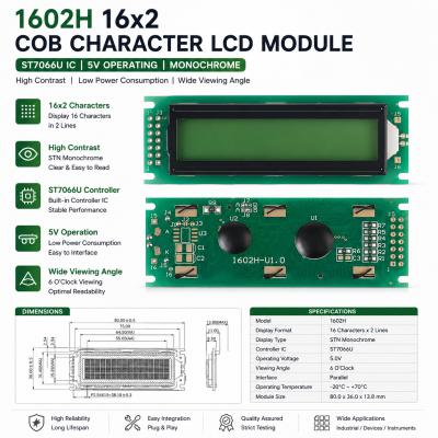 1602H LCD Display 16x2 STN Yellow-Green 5V COB LCD Module ST7066U Controller Replacement