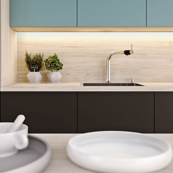 Waterproof PVC Kitchen Cabinets Artificial Stone Countertop With Island