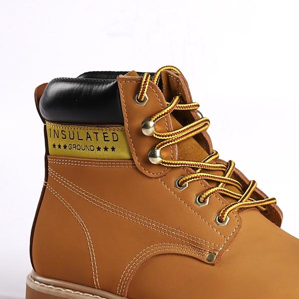 Breathable Nubuck Cow Leather Upper Material Goodyear Welt Safety Shoes with Lace-up Closure