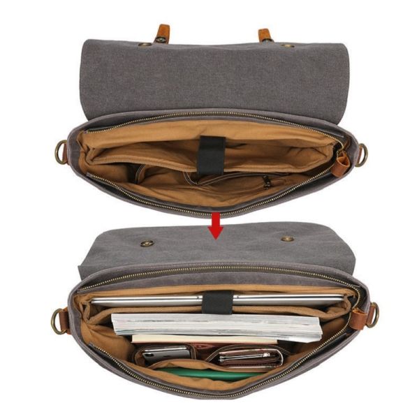 Canvas Vintage Retro Mens Leather Laptop Bag 15.6 Inch