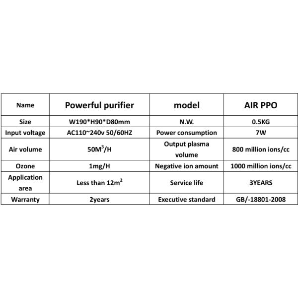 AC110V~240V Powerful Air Purifier 7W 1mg/H AIR PPO Home Household Air Purifier