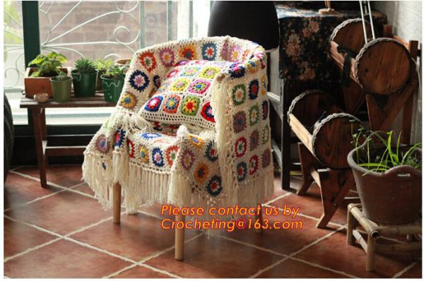 Nordic Hand-woven crochet hook Daisy striped blanket, Cashmere knitted blanket, sofa blank