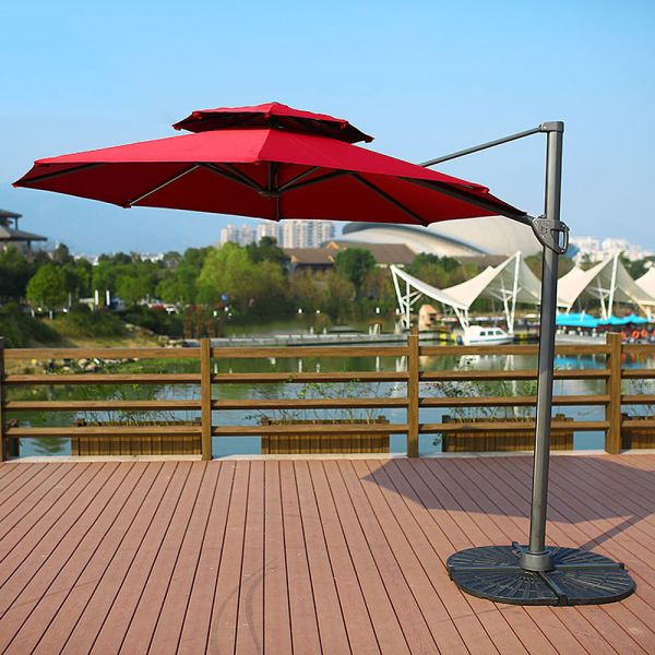 Modern Design Aluminum Pole Outdoor Sun LED Light Patio Roma Parasol for Garden Shade