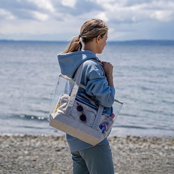 Clear Custom Shopping Bags Carrier Transparent PVC Tote Bag Stadium Outdoor Beach 14x5x13