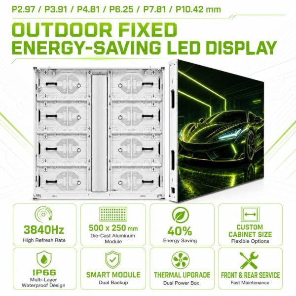 IP66 Outdoor Fixed LED Display Waterproof Energy Saving LED Display P2.97 P3.91 P4.81 P6.25 P7.81 P10.42