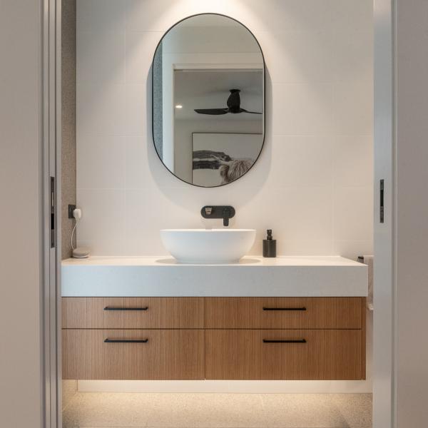 Wood Grain Floating Bathroom Vanity Luxury Hotel Marble Vanity Mirror Cabinet
