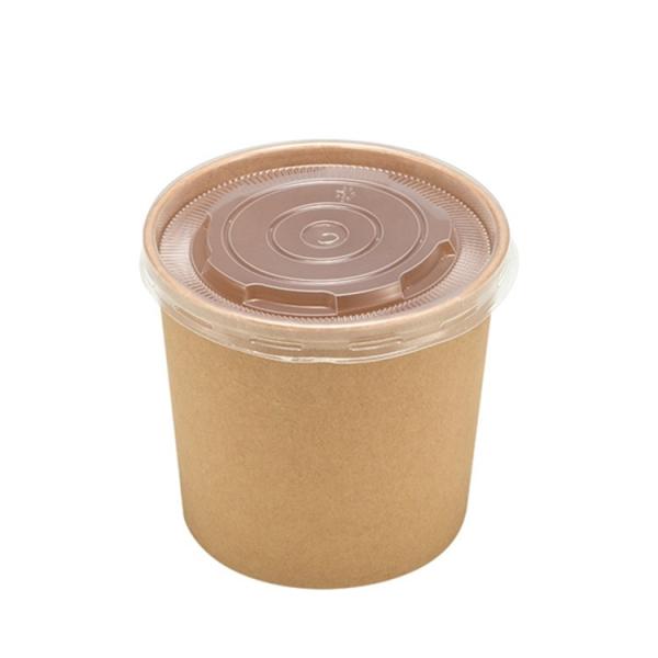 8oz Disposable Food Container Brown Kraft Paper Soup Bowl With Lid Microwave Noodle Paper Bowl