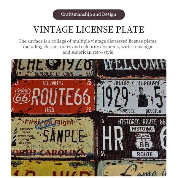 Nidea #8641 Industrial Style Aluminum License Plate Vintage Handmade Durable Coffee Table Cabinet for Whisky  Lounge and Hotel