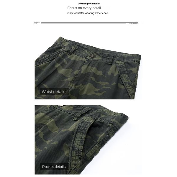Men's Multi-Pocket Camouflage Overalls in Pure Cotton with Mid Waist and Straight Fit