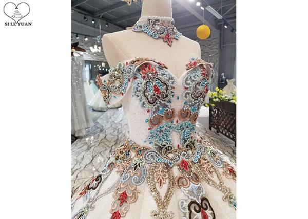 Off Shoulder Tailor Made Prom Dresses Colorful Lace Beading Floor Length