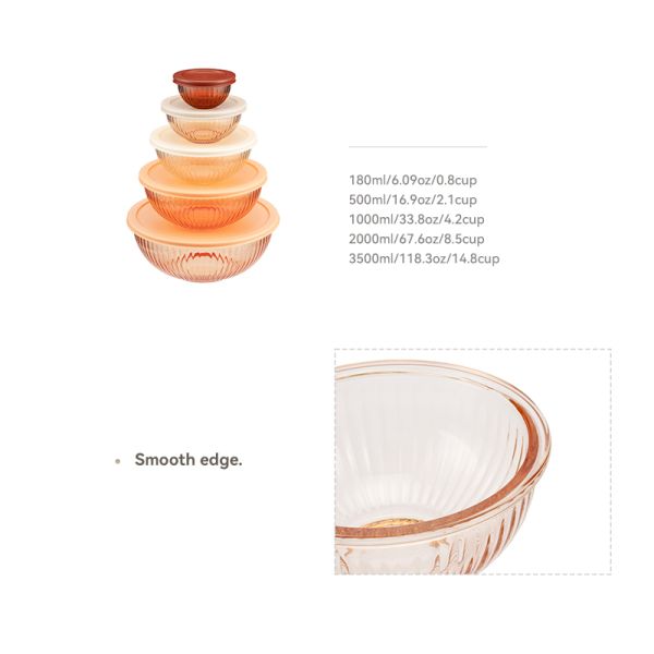 IKOO BPA-Free Stackable Ribbed Glass Mixing Bowls for Premium Lifestyle & Home Decor Boutiques