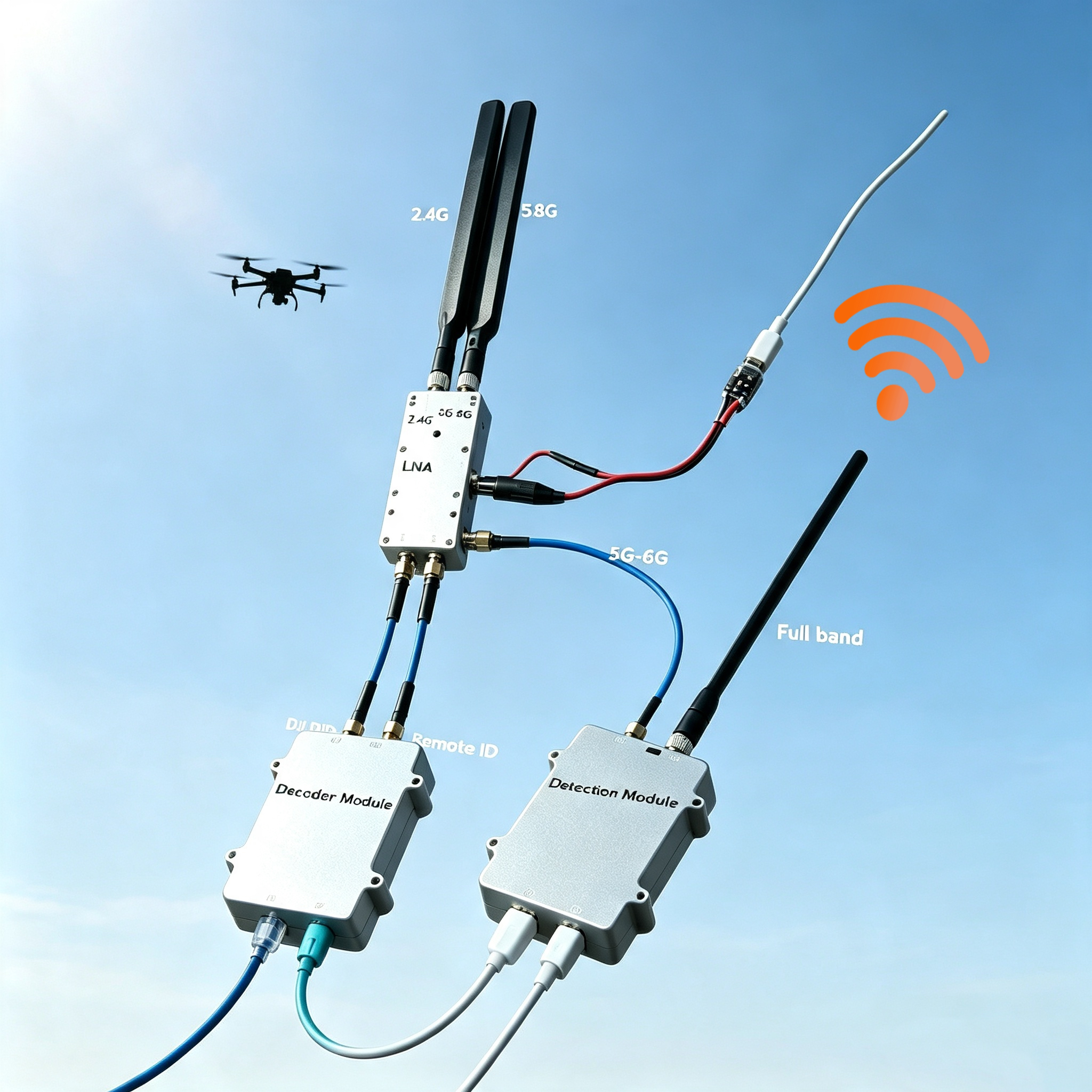 70MHz–6GHz Wideband Drone Detection Module 3.3 W 5 V Real Time Detection Results