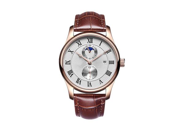 316L Case Genuine Leather Strap Automatic Wristband Watch Waterproof