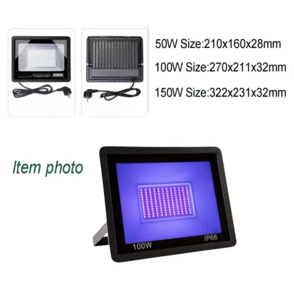 3-Second Fast Curing IP66 Waterproof 395nm UVA Adjustable Mounting 100W UV LED Flood Light for Instant Coatings and Building Material Bonding