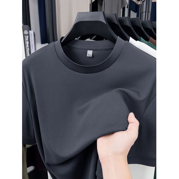 1282  summer hot item 210G 94% polyester fiber 6% spandex light luxury ice feeling short sleeved men's short sleeved T-shirt