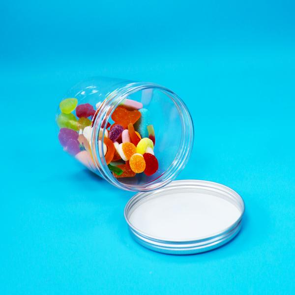 Transparent Round Wide Mouth Plastic PET Food Grade Candy Packing Jar Aluminum Lid
