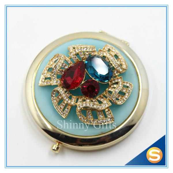 Shinny Gifts Luxury Crystal Cosmetic mirror Round Shape Metal Pocket Mirror