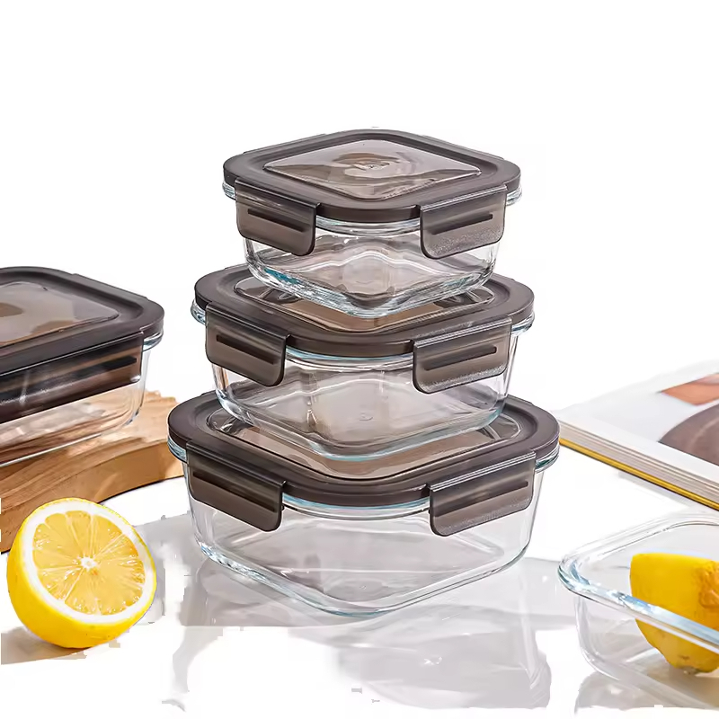 Factory Wholesale Household Heatable Lunch Box Portable Borosilicate Glass Crisper with Plastic Lid for Food