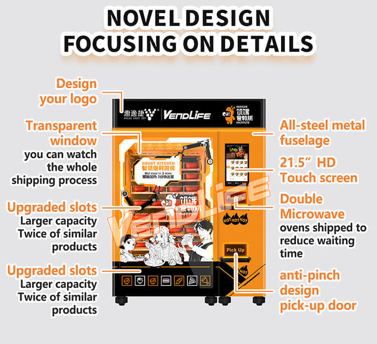 VendLife Dual Microwave Bento Vending Machine: 24/7 hot meal vending kiosk. 2x4000W, 45s, 110-168 boxes, QR & face-pay. Offices, factories. Operators, wholesalers, vending entrepreneurs.