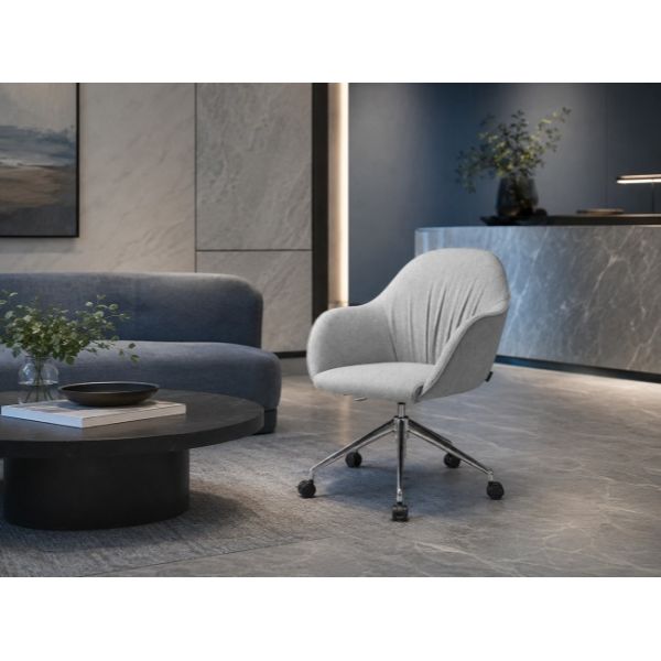 Ruched Fabric Conference Chair Fabric Office Chair With Adjustable Rolling Aluminum Base