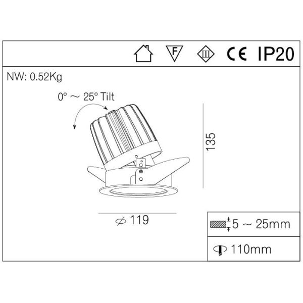 Hotel Room Commercial LED Lighting Fixture , Track Dimmable Indoor Recessed LED Down Lighting