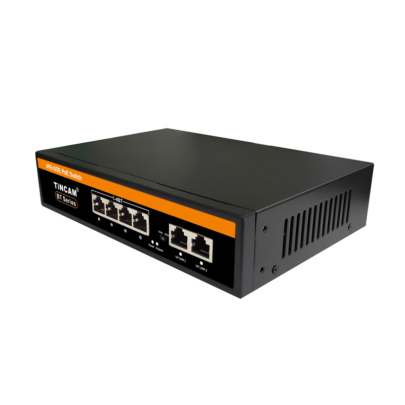 6 Port Gigabit PoE++ Switch 4 PoE Ports 2 Uplink RJ45 Ports IEEE 802.3af at bt 120W PoE Budget Desktop Metal Case TBC-PSD4506N