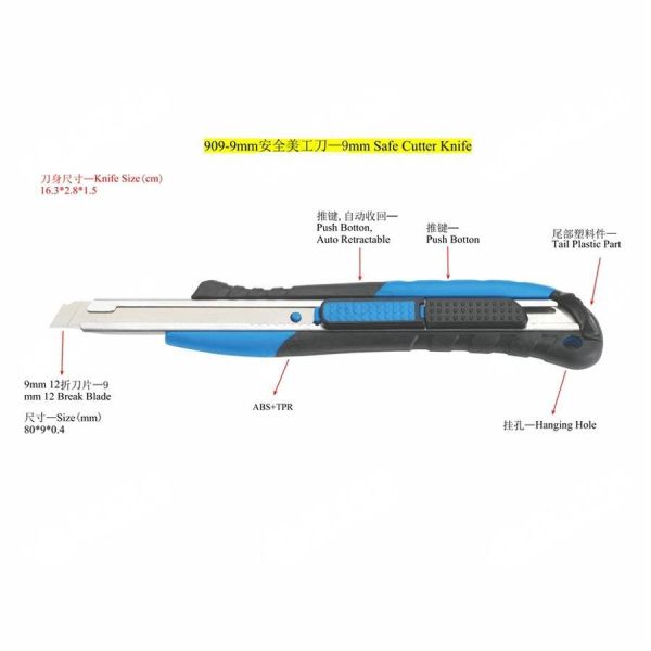 9mm Breakaway Utility Knife 12 Segment Snap Off Knife Blades Auto Retractable