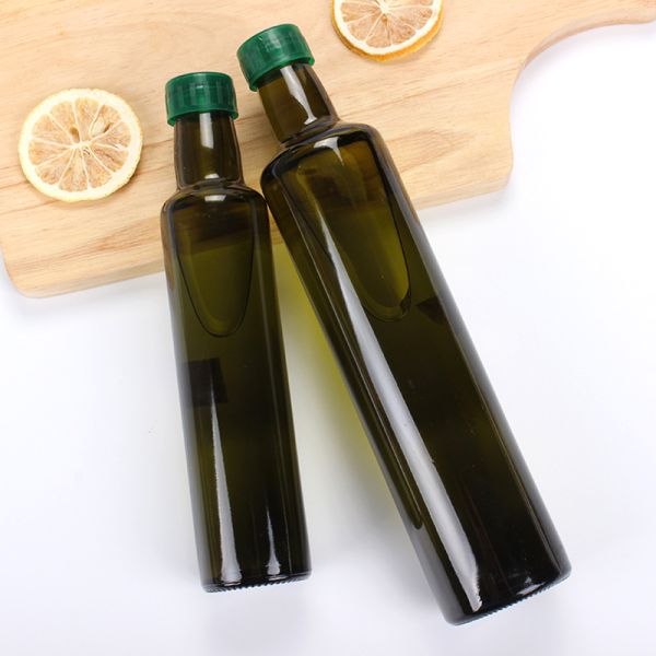 Квадратная темная ая-зелен янтарная стеклянная бутылка оливкового масла для пакуя пищевого масла