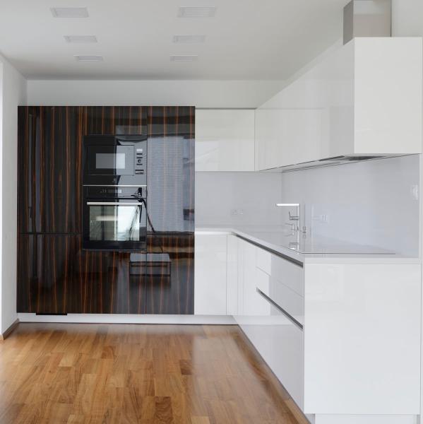 Acrylic Free Standing Kitchen Cabinet Modern High Gloss White Wood Grain Kitchen Units